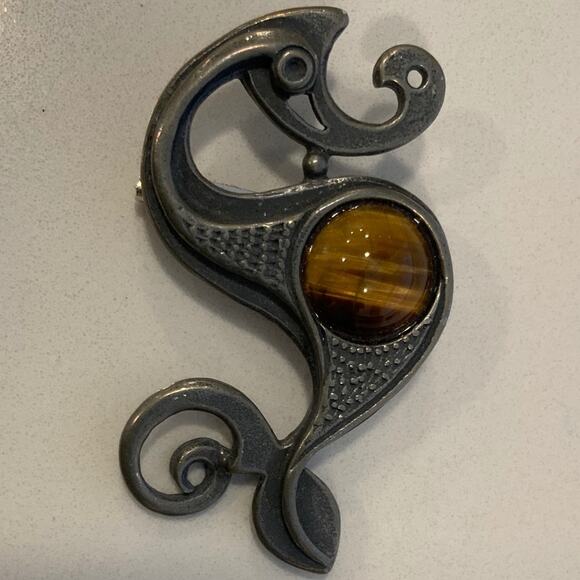Vintage Tiger’s Eye Brooch - Picture 1 of 2
